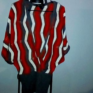 Ashley Stewart Orange,Gray, White Wide 3/4 sleeve Deep cut sweater